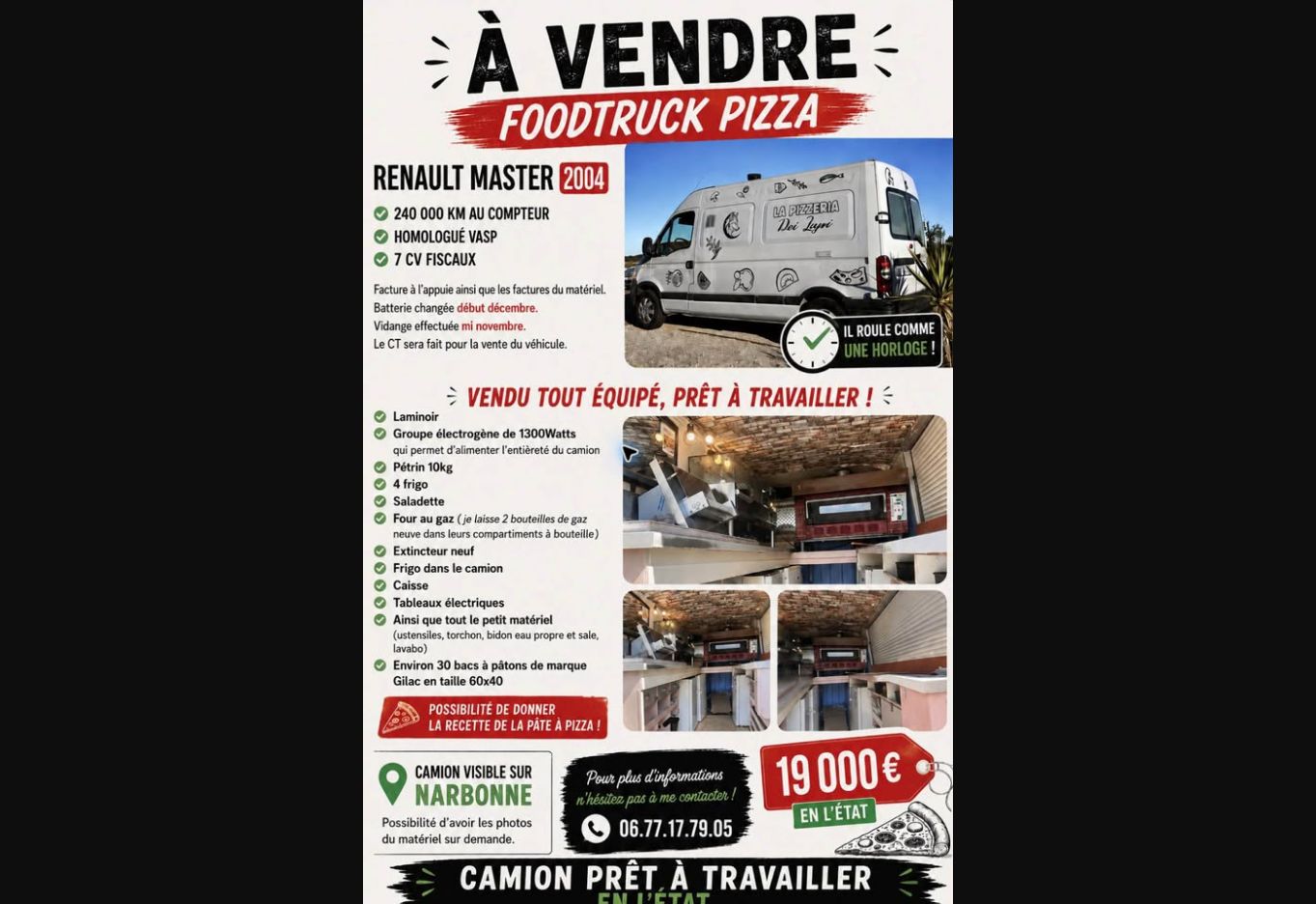 Renault Master Food Truck pizza VASP – 2004 – 240 000 km